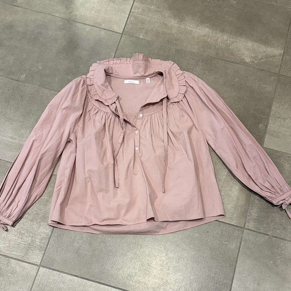 Doen Rose Pink Ruffle-Collar Cotton Peasant Top